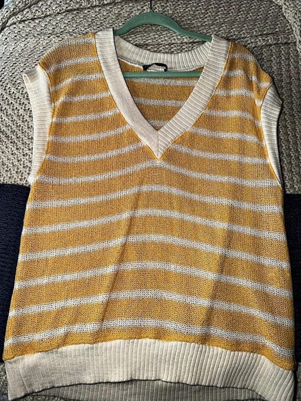 Zara Striped Knit Rustic Vest Yellow & White Size Small